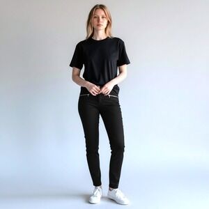 Ann Taylor Womens 6 Skinny Moto Pants Cotton Blend Black Zipper Ankle Workwear